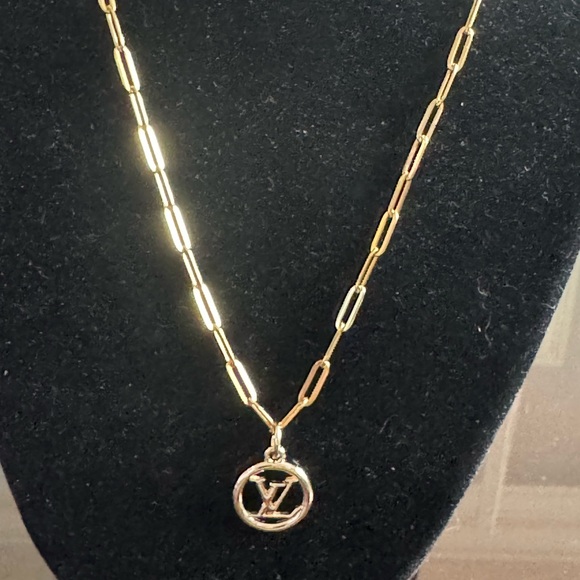 Louis Vuitton Gold Pendant 18” Stainless Steel Gold Plated Necklace - Picture 4 of 6